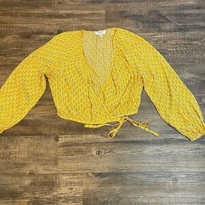 Rhode for Target NWT Size L Yellow Printed Cropped Wrap Blouse Long Sleeve